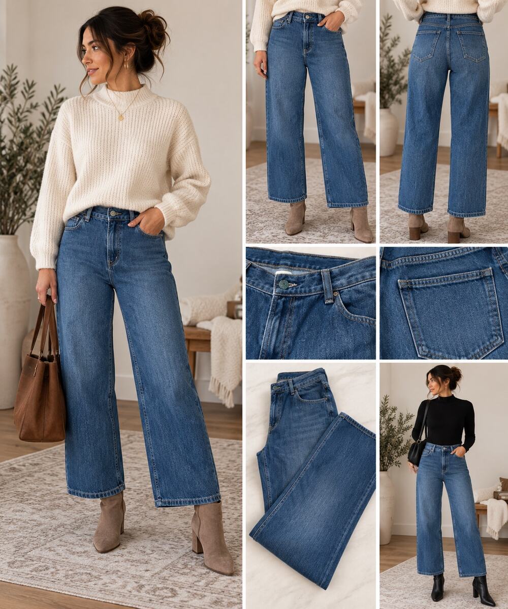 Vintage L.L.Bean Cropped Wide Leg Jeans 14 Capri 90s Y2K Blue Denim Heritage